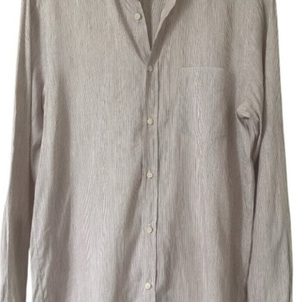 Brunello Cucinelli Linen Cotton Button Down Dress Shirt Size M Purple Striped